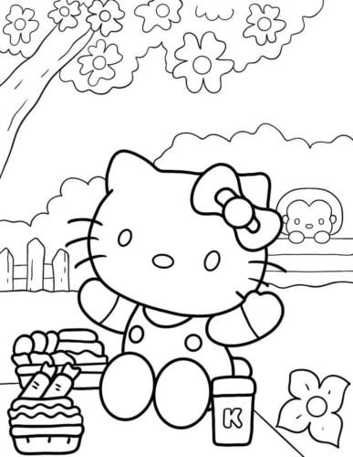 Hello Kitty bên giỏ dâu