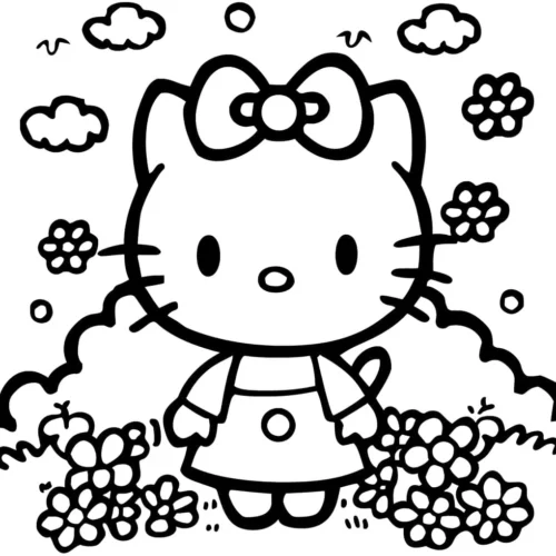 Hello Kitty giữa vườn hoa