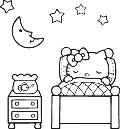Hello Kitty ngủ trên giường dưới sao