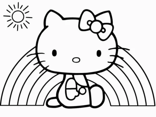 Hello Kitty ngồi trên cầu vồng