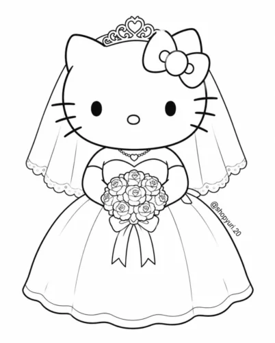 Hello Kitty cô dâu ôm bó hoa