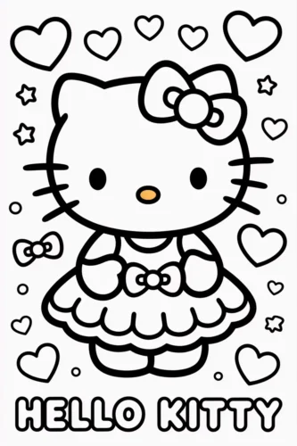 Hello Kitty mặc váy dưới chữ Hello Kitty