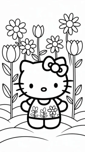Hello Kitty giữa vườn hoa tulip