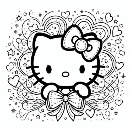 Hello Kitty giữa vòng hoa văn trái tim