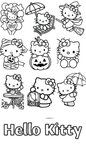 Nhiều Hello Kitty hoá trang dưới chữ Hello Kitty