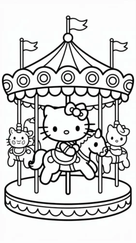 Hello Kitty cưỡi ngựa gỗ vòng quay