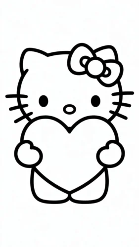 Hello Kitty ôm trái tim, nét đậm