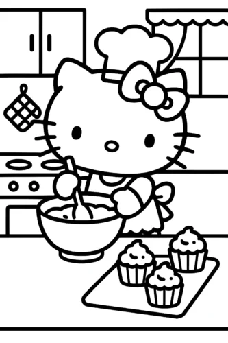 Hello Kitty đầu bếp làm cupcake