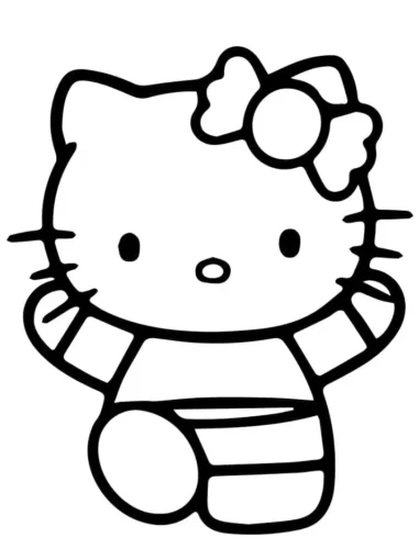 Hình tô màu hello Kitty giơ tay vẫy
