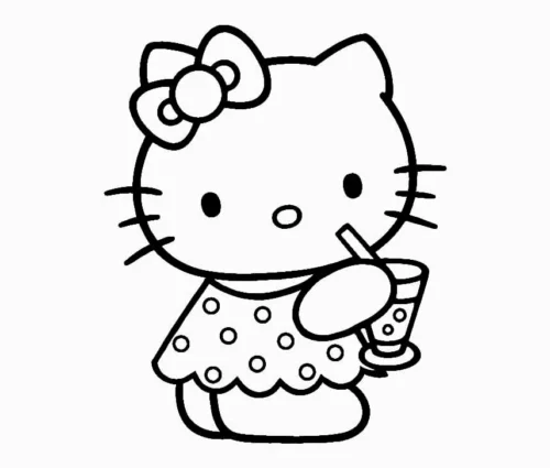 Tranh tô màu hello Kitty uống nước