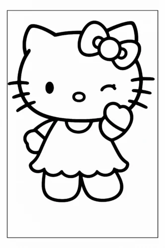 Mẫu tô màu hello Kitty nháy mắt trong khung viền