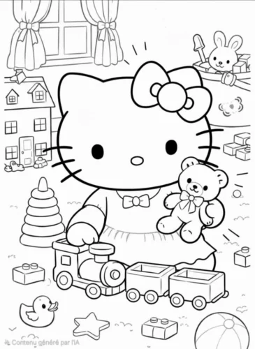 Mẫu tô màu hello Kitty trong phòng đồ chơi