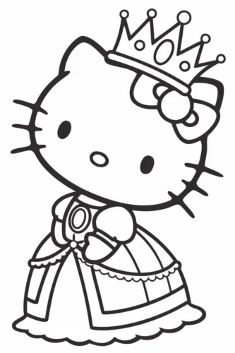 Hình tô màu hello Kitty công chúa đội vương miện