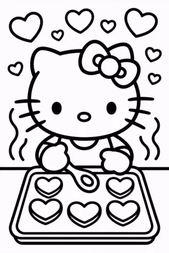 Hình tô màu hello Kitty làm bánh hình trái tim