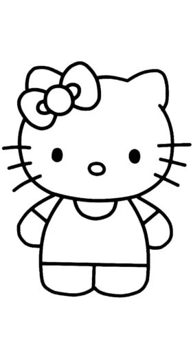 Mẫu tô màu hello Kitty đứng chính diện, nét đơn giản