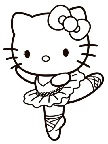 Tranh tô màu hello Kitty múa ba lê trên mũi chân