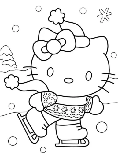 Tranh tô màu hello Kitty trượt băng