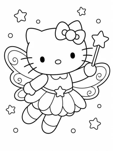 Hình tô màu hello Kitty tiên nhỏ có cánh