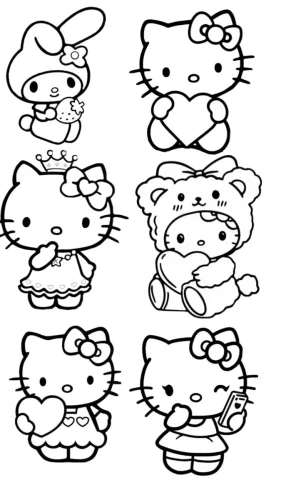 Hình tô màu hello Kitty và My Melody nhiều tư thế