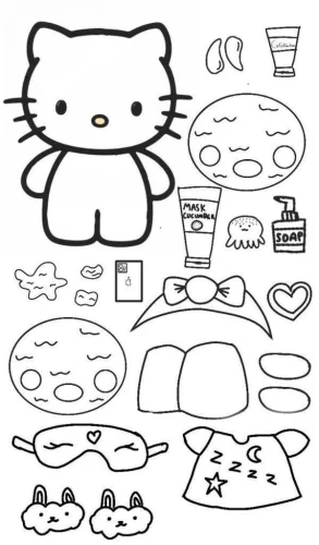 Tranh tô màu hello Kitty cùng mỹ phẩm và phụ kiện