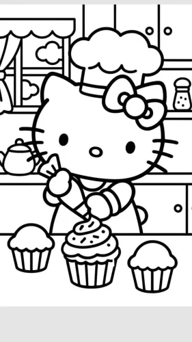 Mẫu tô màu hello Kitty làm bánh cupcake