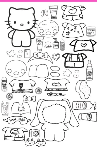 Hình tô màu trang thay đồ Hello Kitty