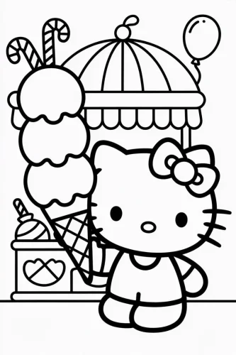 Mẫu tô màu hello Kitty bên xe kem