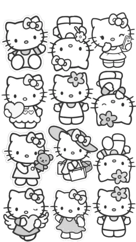 Tranh tô màu nhiều Hello Kitty nhỏ kín trang
