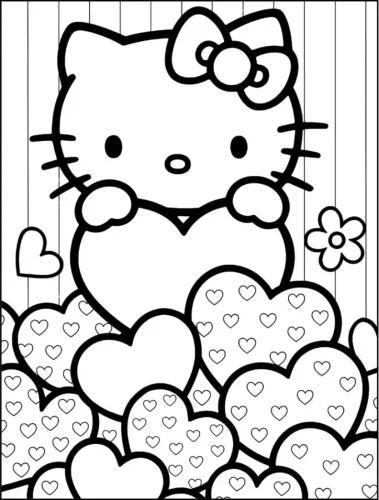 Hello Kitty giữa những trái tim hoa văn