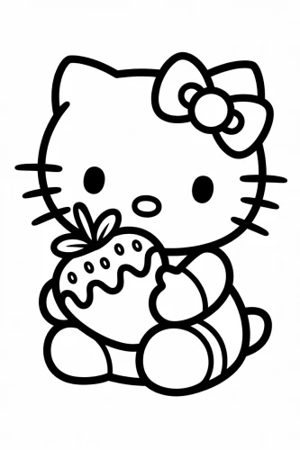 Tranh tô màu hello Kitty ôm quả dâu
