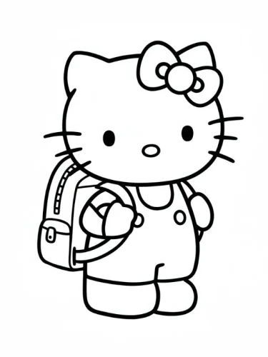 Hình tô màu hello Kitty đeo ba lô