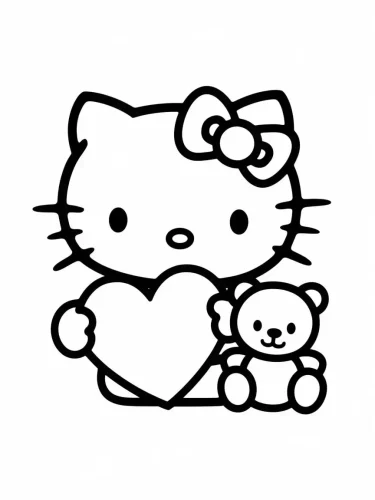 Hello Kitty ôm trái tim và gấu bông