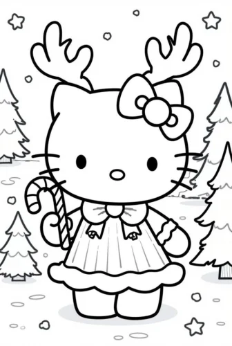 Tranh tô màu hello Kitty đeo sừng tuần lộc