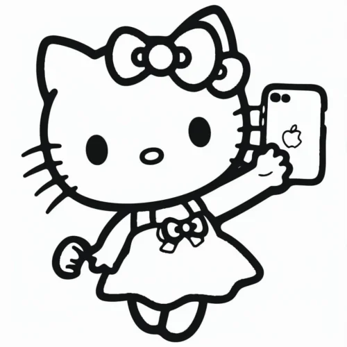 Hello Kitty chụp ảnh bằng điện thoại