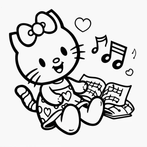 Hello Kitty đọc sách nghe nhạc