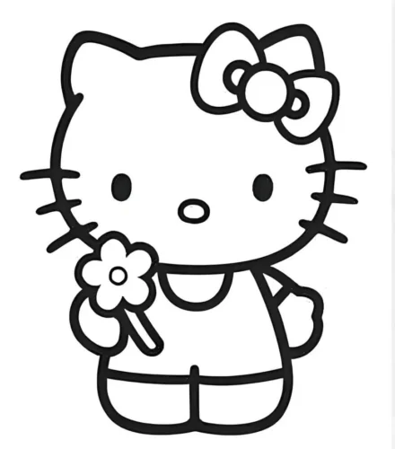 Hello Kitty cầm bông hoa, nét đậm