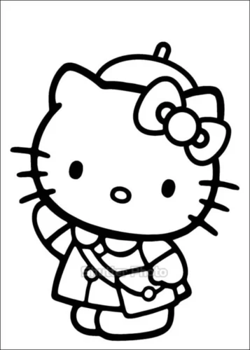Hello Kitty đeo túi đi học, nét viền đậm