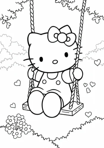 Hello Kitty ngồi xích đu giữa hoa
