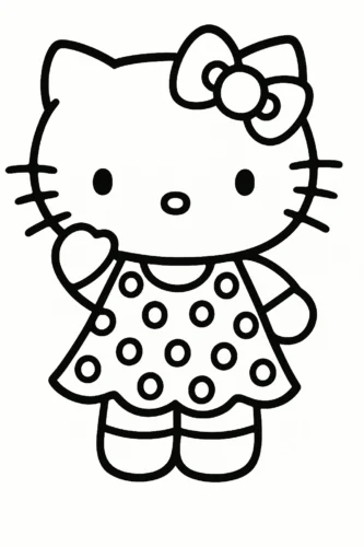Hello Kitty mặc váy chấm bi vẫy tay