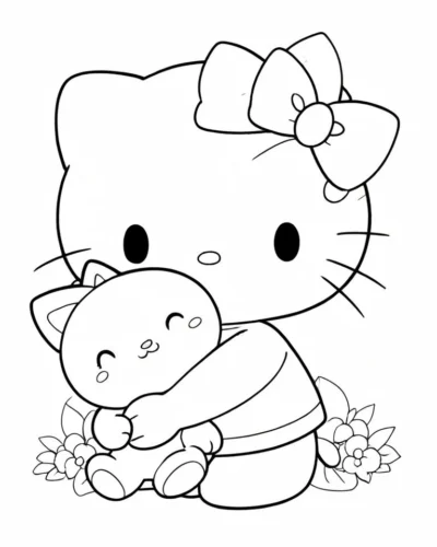 Hello Kitty ôm mèo con