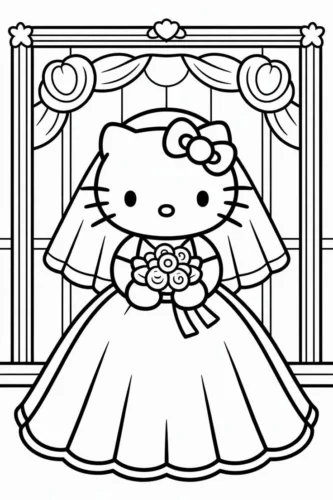 Hello Kitty cô dâu bên khung cửa