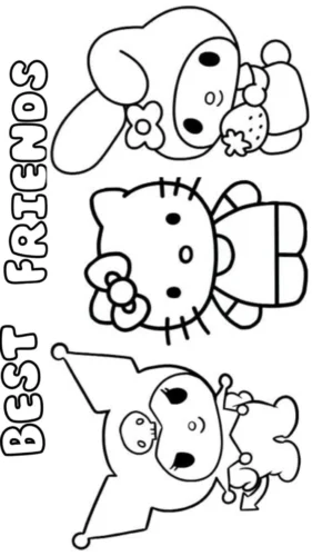 Hello Kitty, My Melody và Kuromi chữ Best Friends