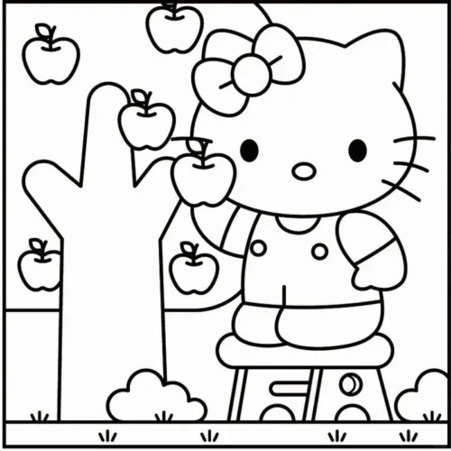 Hello Kitty hái táo