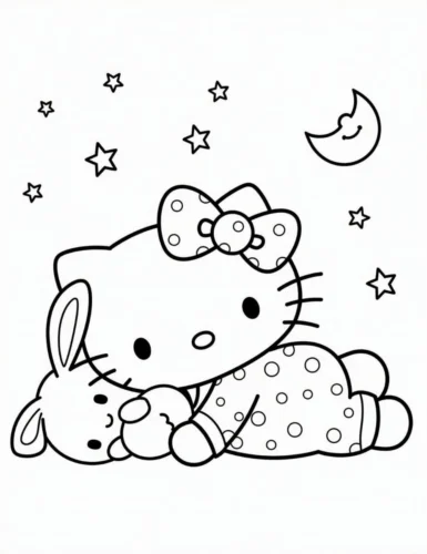 Hello Kitty ngủ ôm thỏ dưới sao