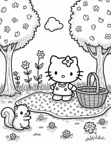 Hello Kitty picnic bên giỏ