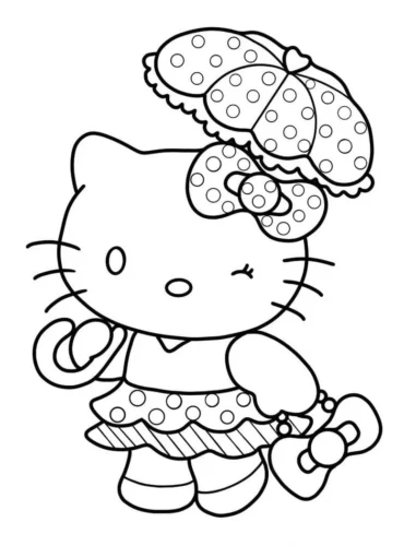 Hình tô màu hello Kitty đội nơ lớn mặc váy