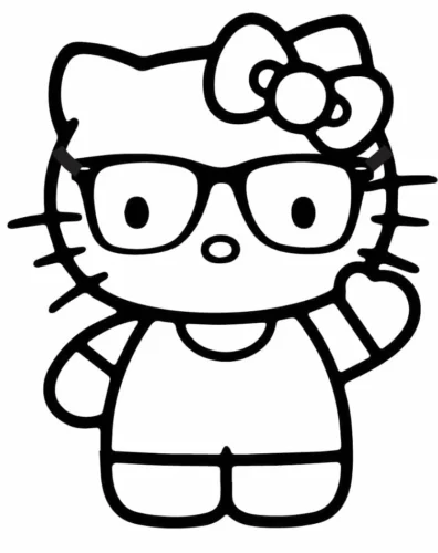 Tranh tô màu hello Kitty đeo kính