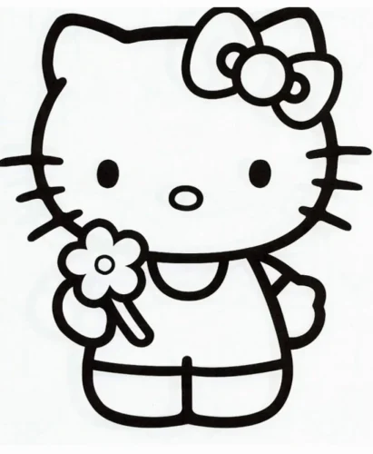 Mẫu tô màu hello Kitty cầm bông hoa
