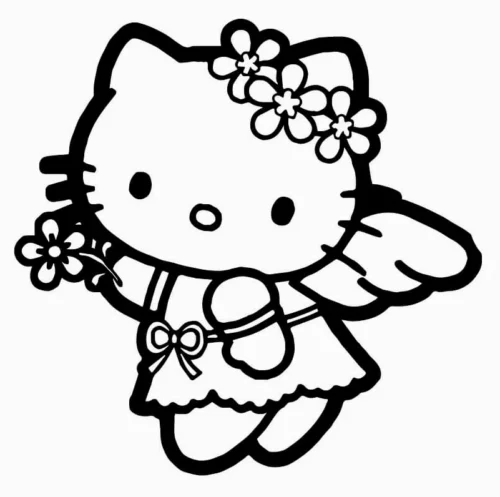 Tranh tô màu hello Kitty tiên cài vòng hoa