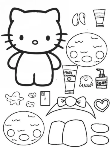 Hình tô màu trang thay đồ Hello Kitty với phụ kiện